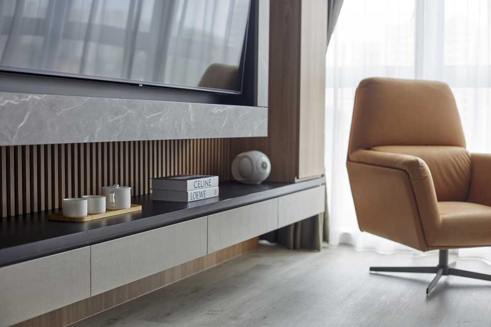 Contemporary Living Room with TV Console and Feature Wall