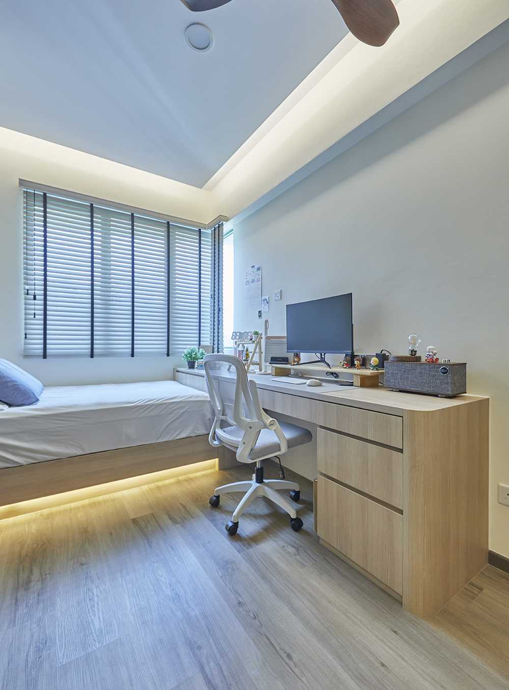 Contemporary Bedroom with Bedside Table and Bedroom Dresser