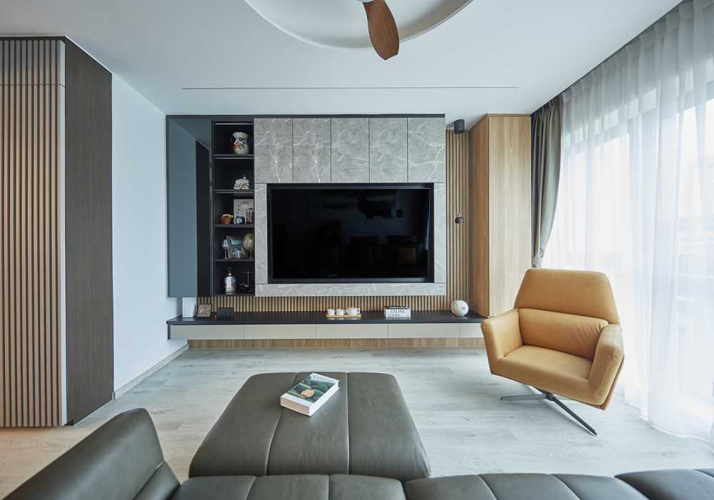 Contemporary Living Room with Vinyl Flooring and TV Console