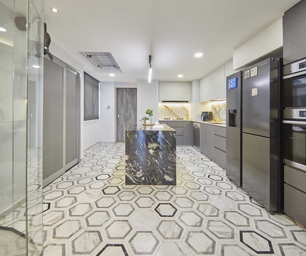 Modern Kitchen with Granite Floor and Marble Floor