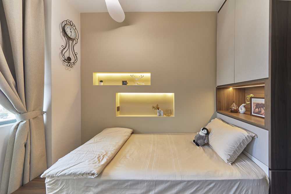 Modern Bedroom with Bedside Table and Children's Beds