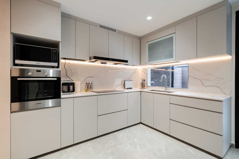 Contemporary Kitchen with Vinyl Flooring and Wood Flooring