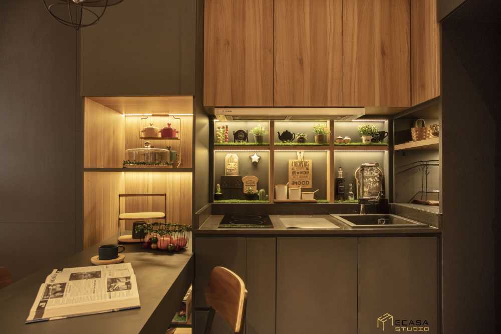 Contemporary Pantry with Kitchen Island and Console Table