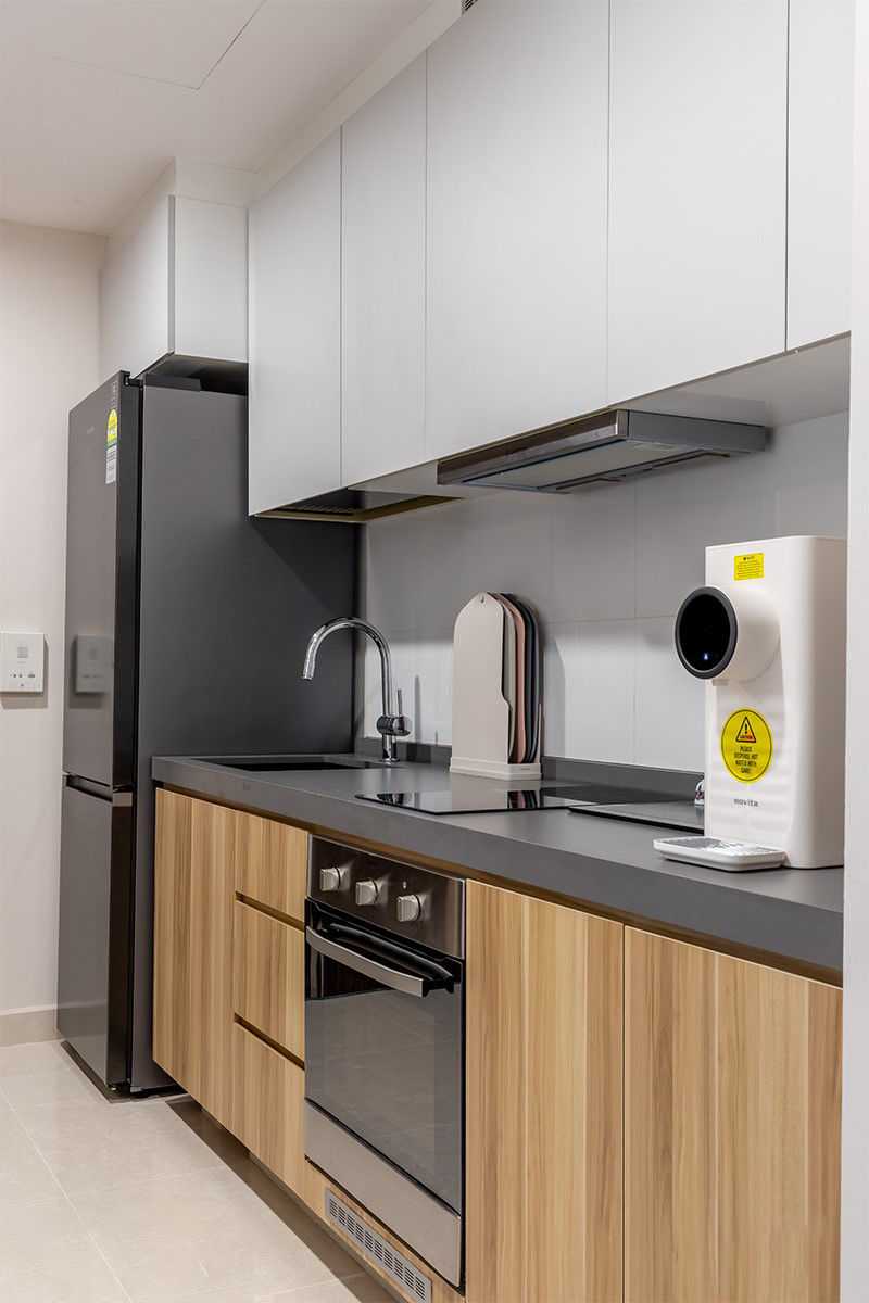 Contemporary Kitchen with Countertop and Cement Floor
