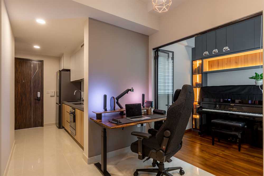 Contemporary Living Room with Cement Floor and Wood Flooring