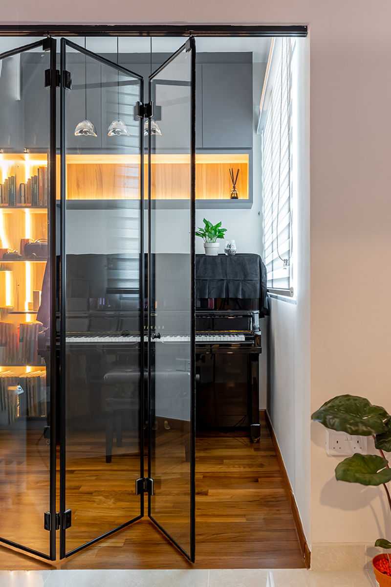 Contemporary Studio with Bookshelf and Settee