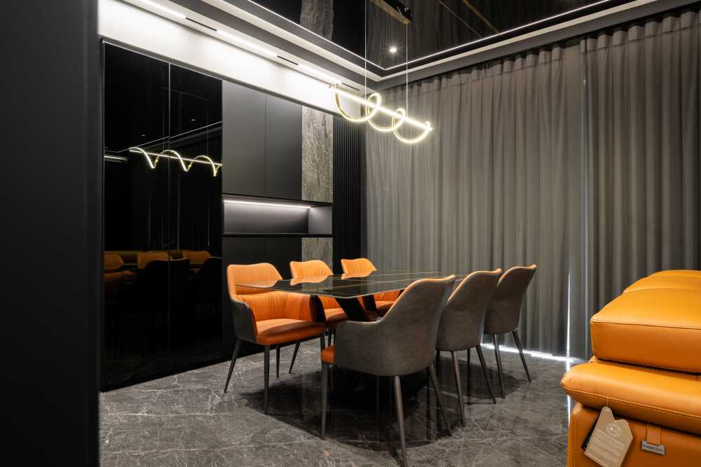 Modern Dining Room with Drop Light and Dining Table