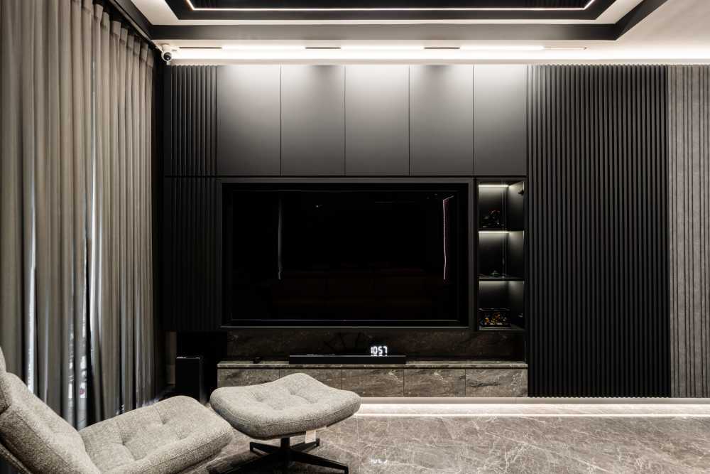 Modern Living Room with Marble Floor and Feature Wall