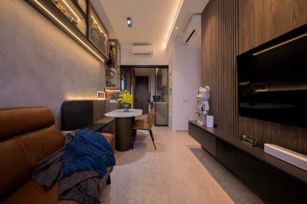 Contemporary Living Room with TV Console and Feature Wall