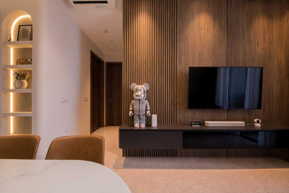 Contemporary Living Room with Paintings and TV