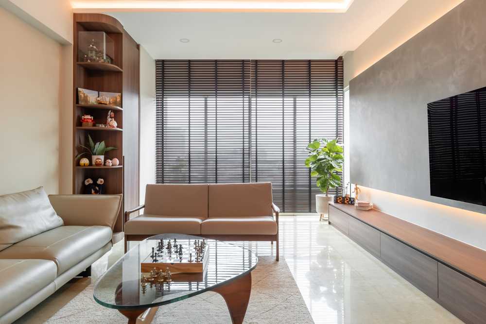 Contemporary Living Room with TV Console and Carpet