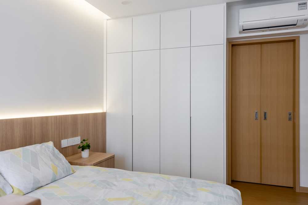 Minimalist Bedroom with Ceiling Light and Wardrobe