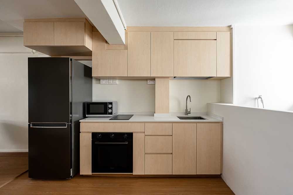 Scandinavian Kitchen with Countertop and Vinyl Flooring