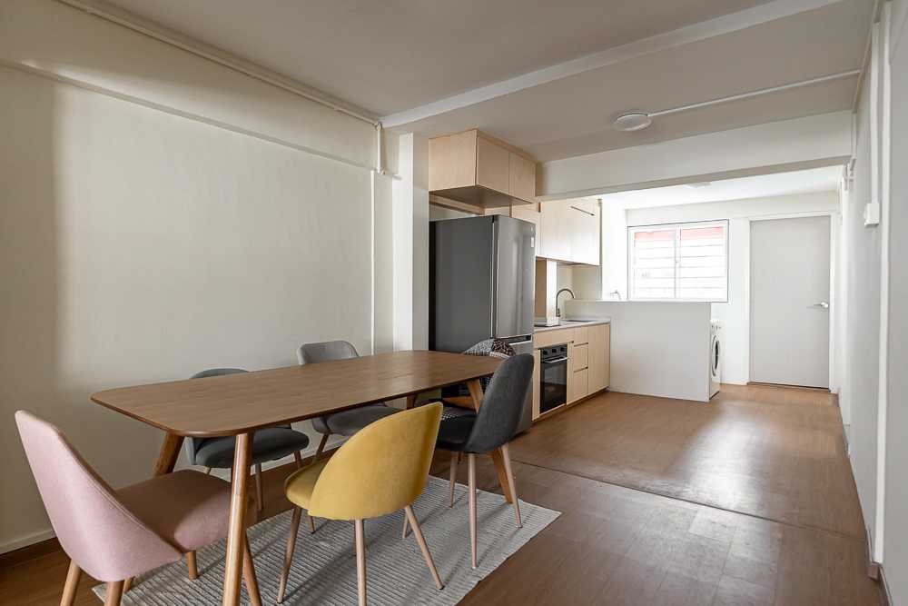 Scandinavian Kitchen with Countertop and Vinyl Flooring