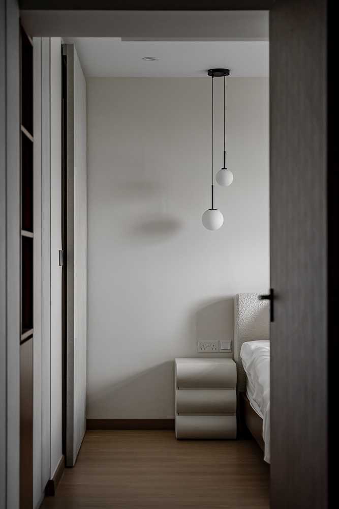 Modern Bedroom with Vinyl Flooring and Ceiling Light