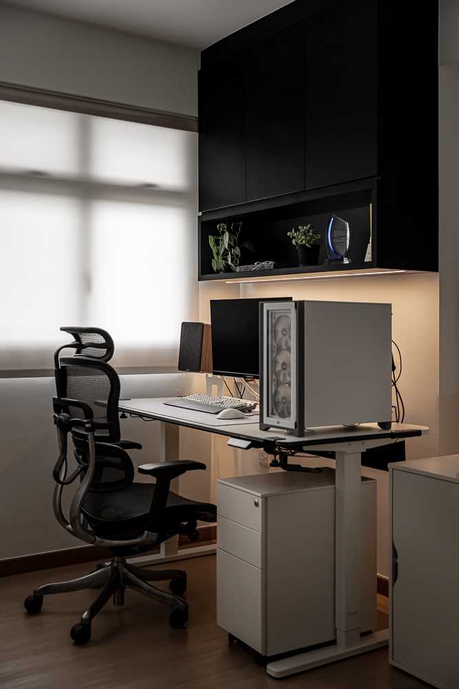 Modern Study with Bookshelf and Cove Lighting