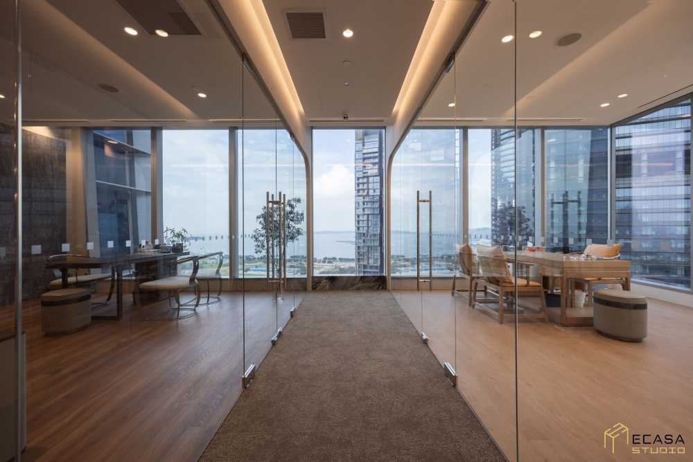 Modern Office with Glass Door and Lighting