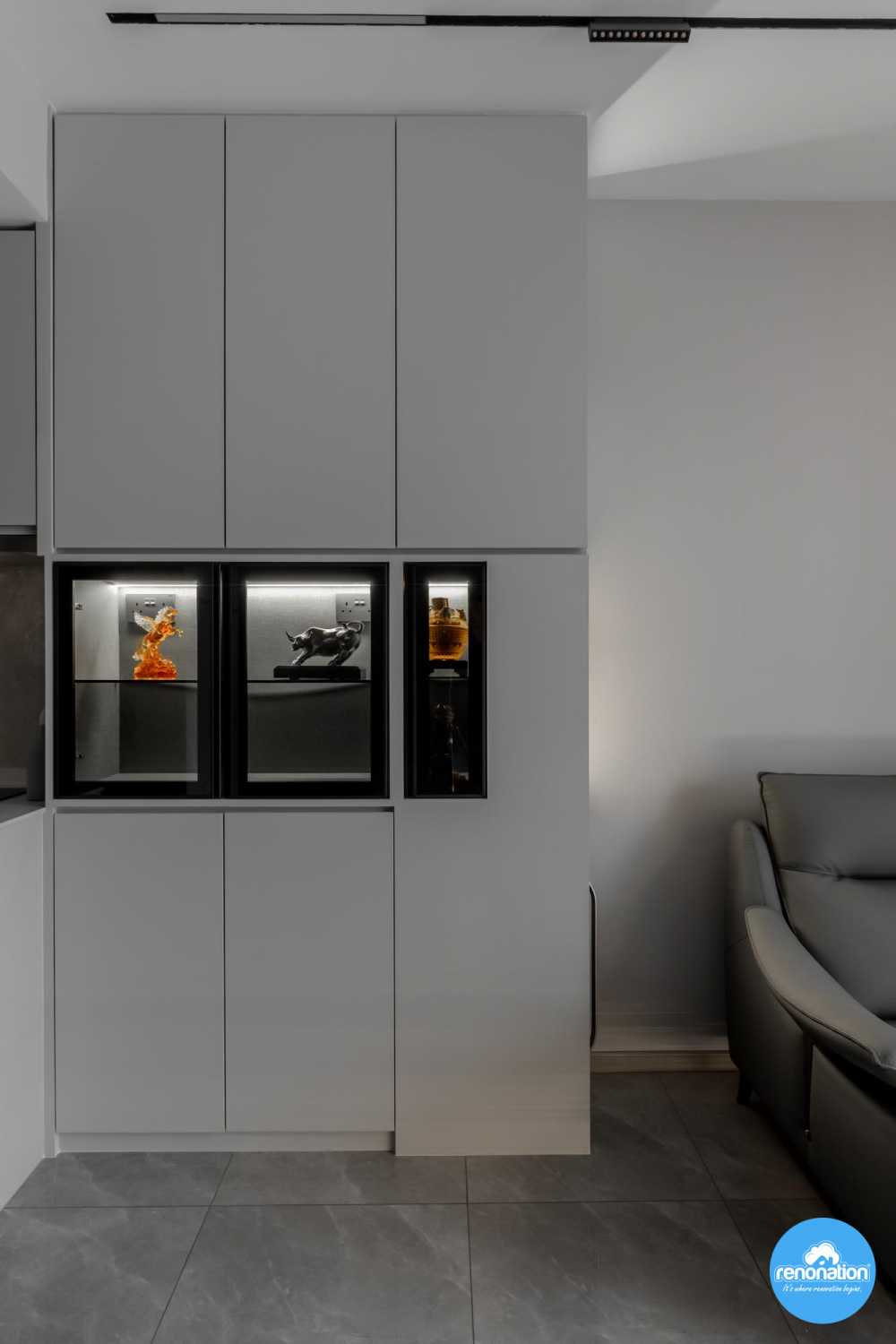 Modern Hallway with Artwork and Small Storage