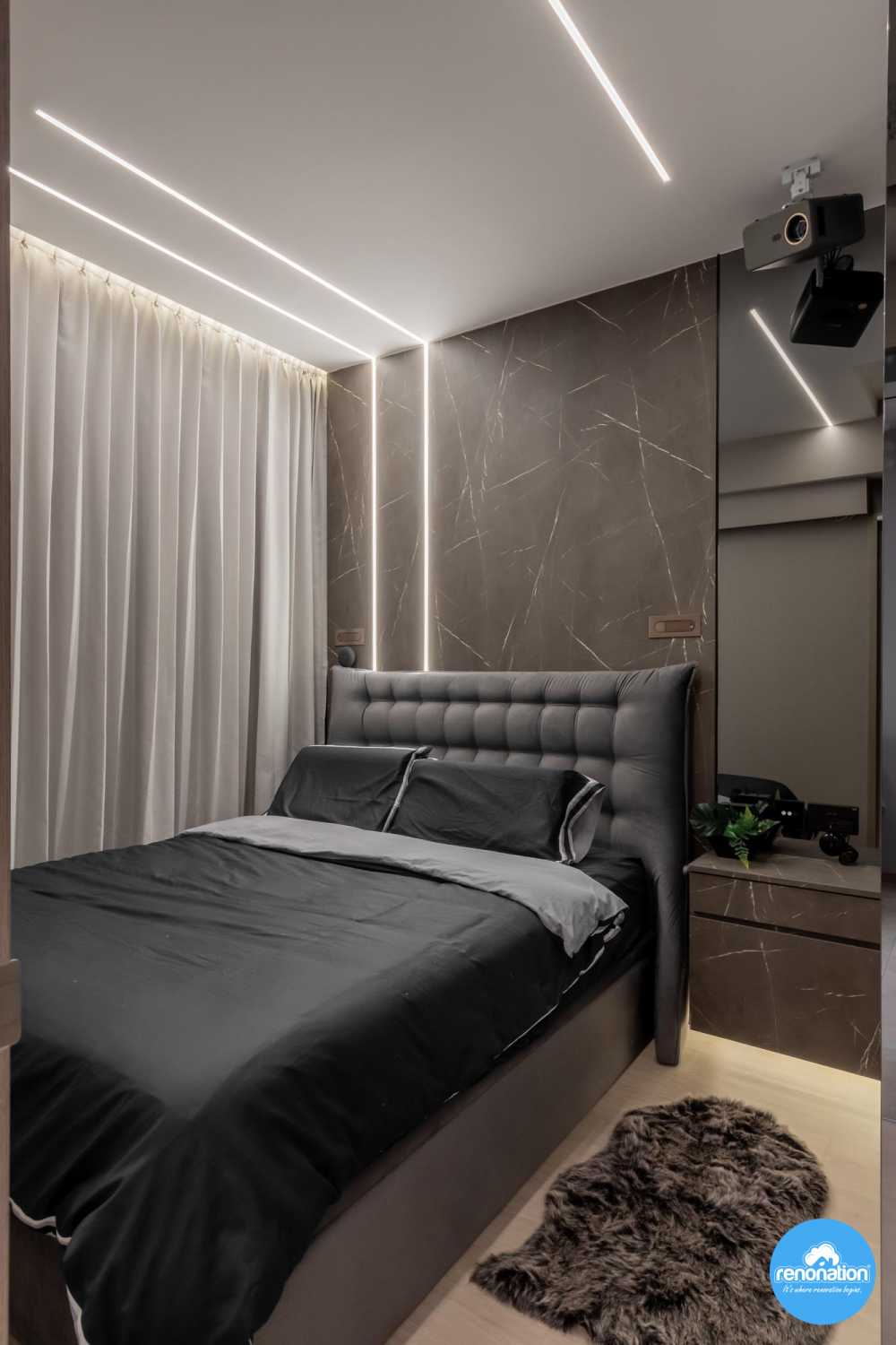 Modern Bedroom with Bedside Table and Lighting