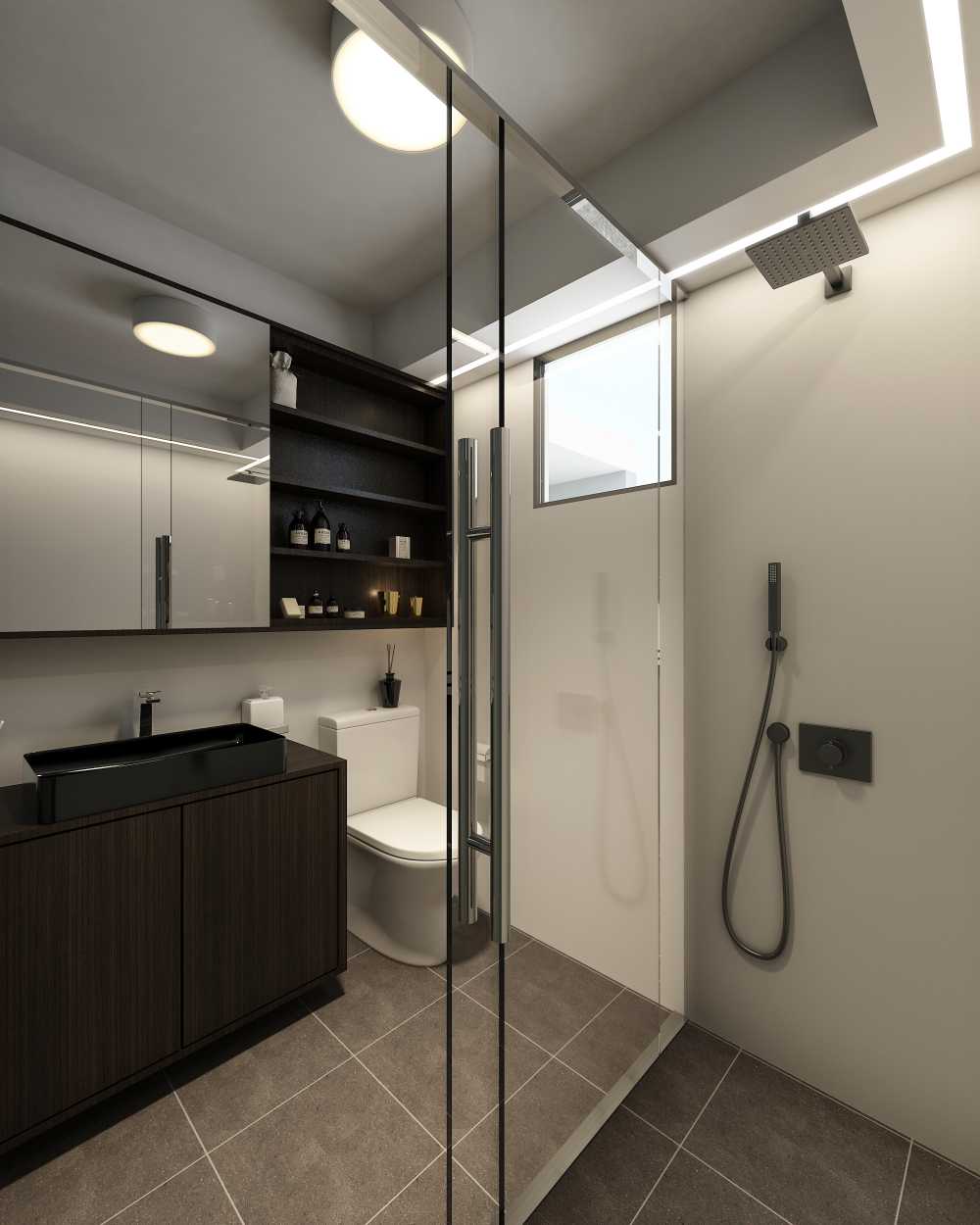 Modern Bathroom with Countertop and Homogeneous Tiles