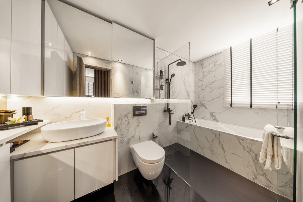 Modern Bathroom with Mirror and Shower Screen