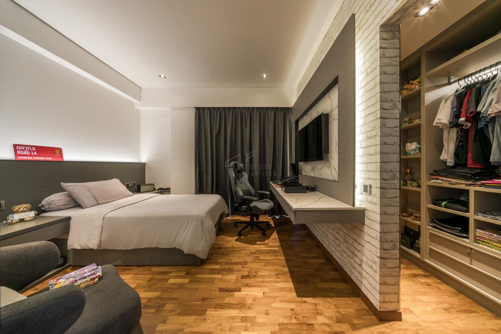 Modern Bedroom with Parquet Floor and Wardrobe