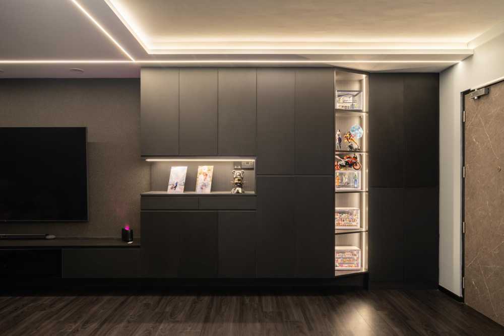 Modern Living Room with Wood Flooring and TV Console