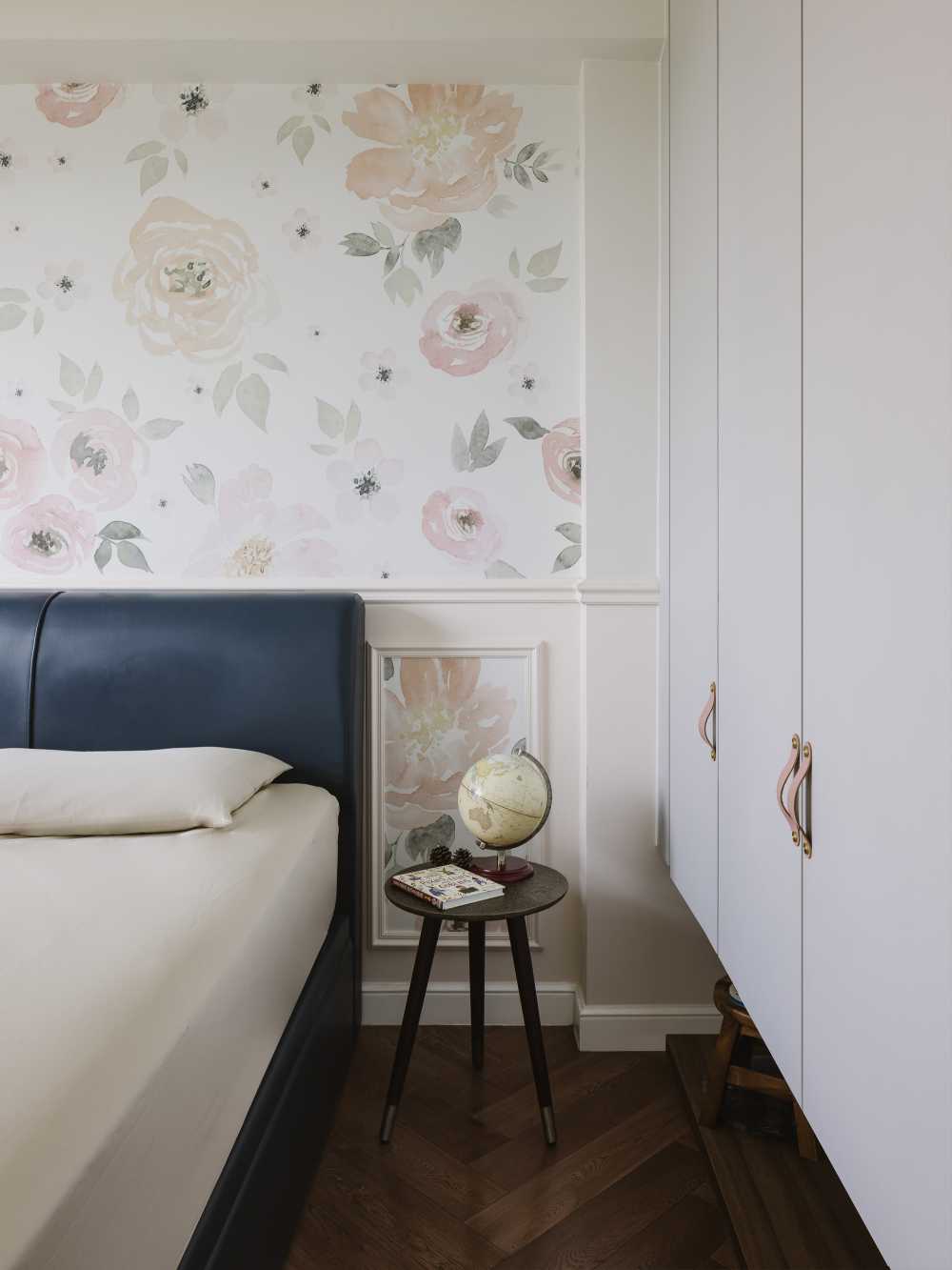 Contemporary Kids Room with Wallpaper and Children's Storage