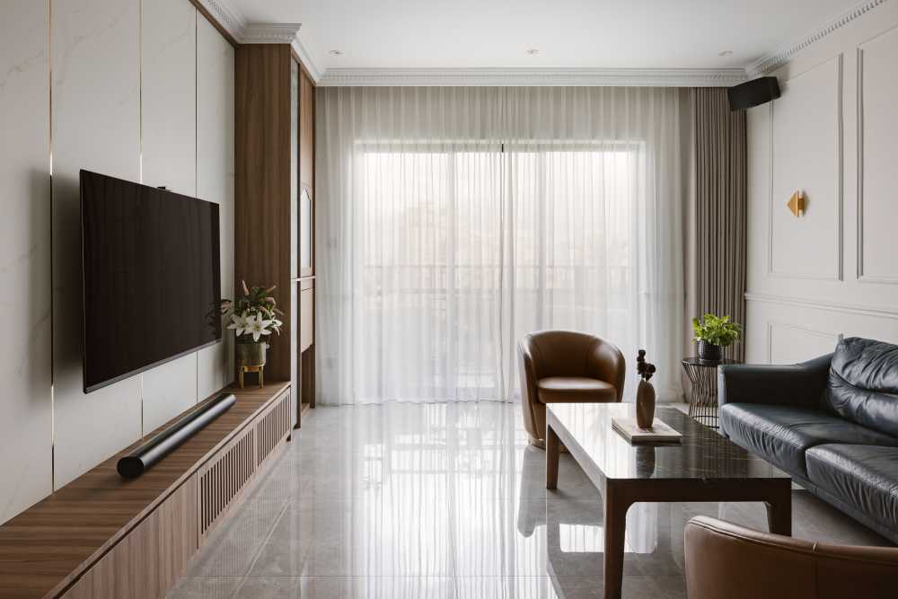 Contemporary Living Room with TV Console and Sofa