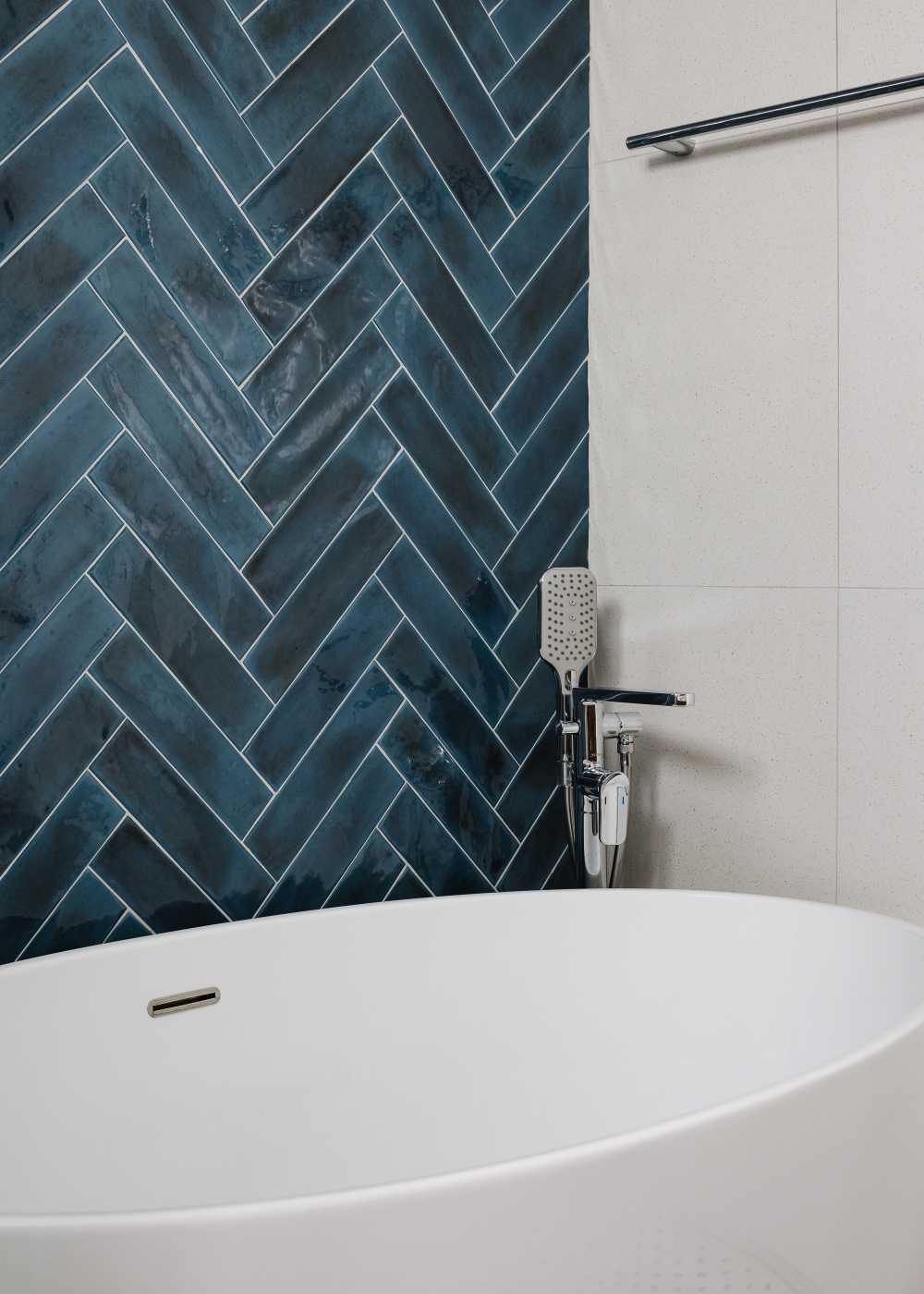 Contemporary Bathroom with Feature Wall and Bathtub