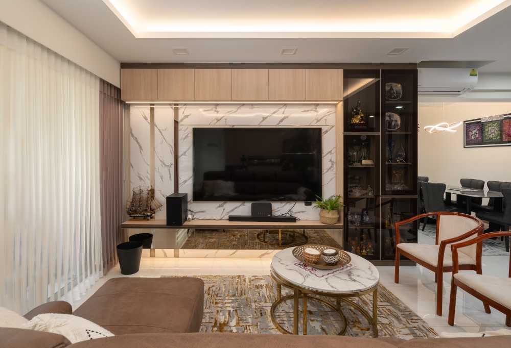 Scandinavian Living Room with Countertop and Homogeneous Tiles