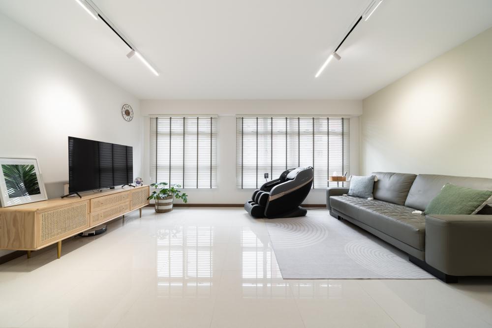 Contemporary Living Room with Homogeneous Tiles and Sofa