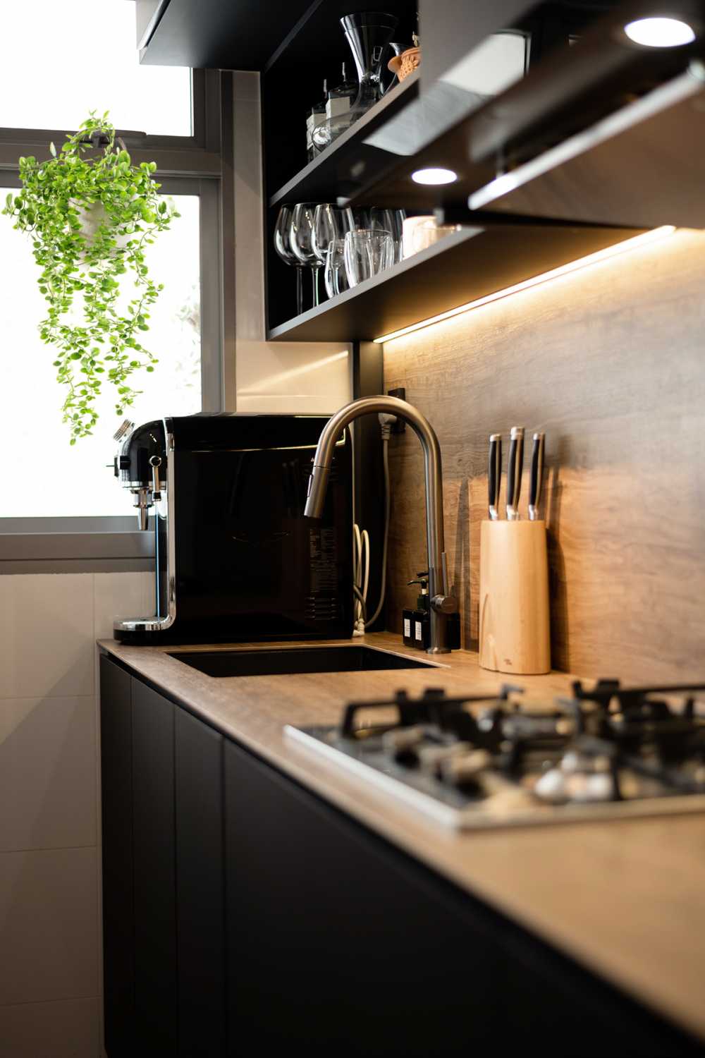 Minimalist Kitchen with Countertop and Kitchen Window