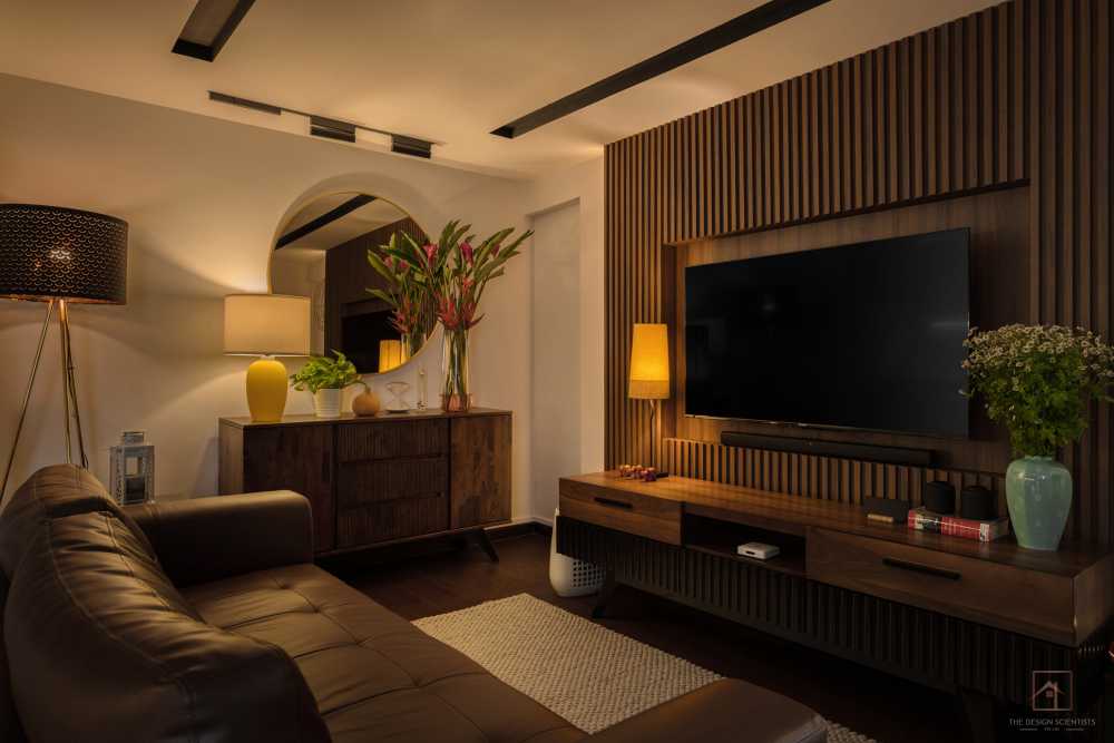 Contemporary Living Room with Vinyl Flooring and TV Console