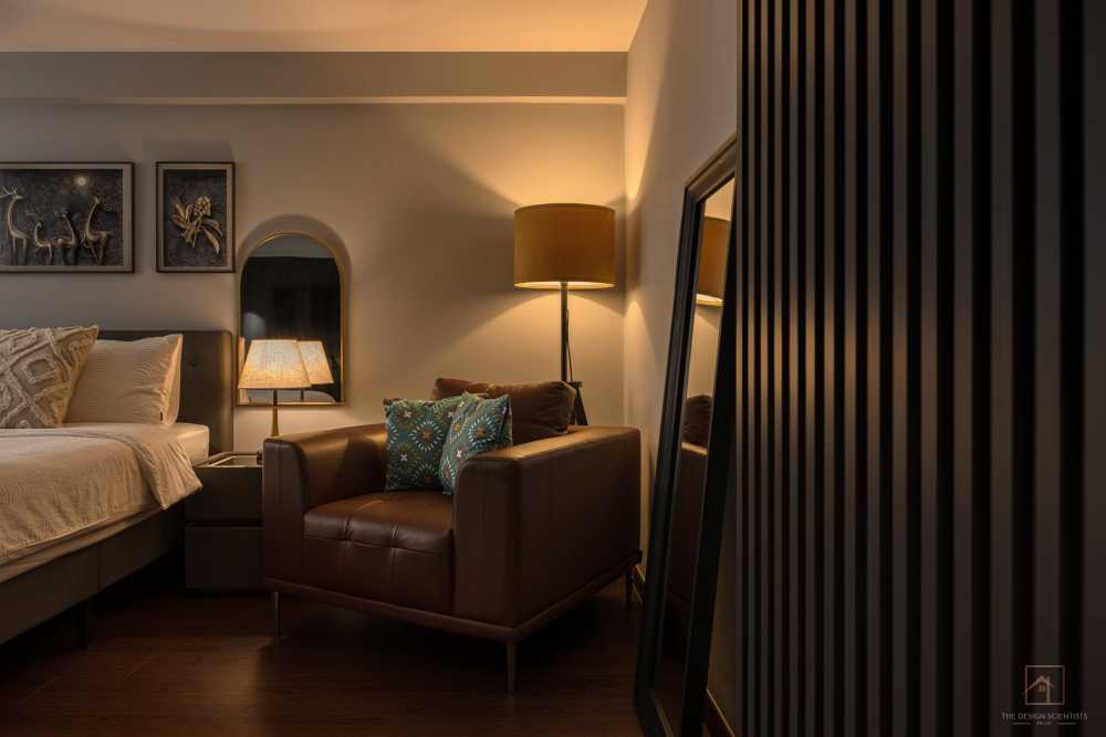 Contemporary Bedroom with Vinyl Flooring and Sideboard