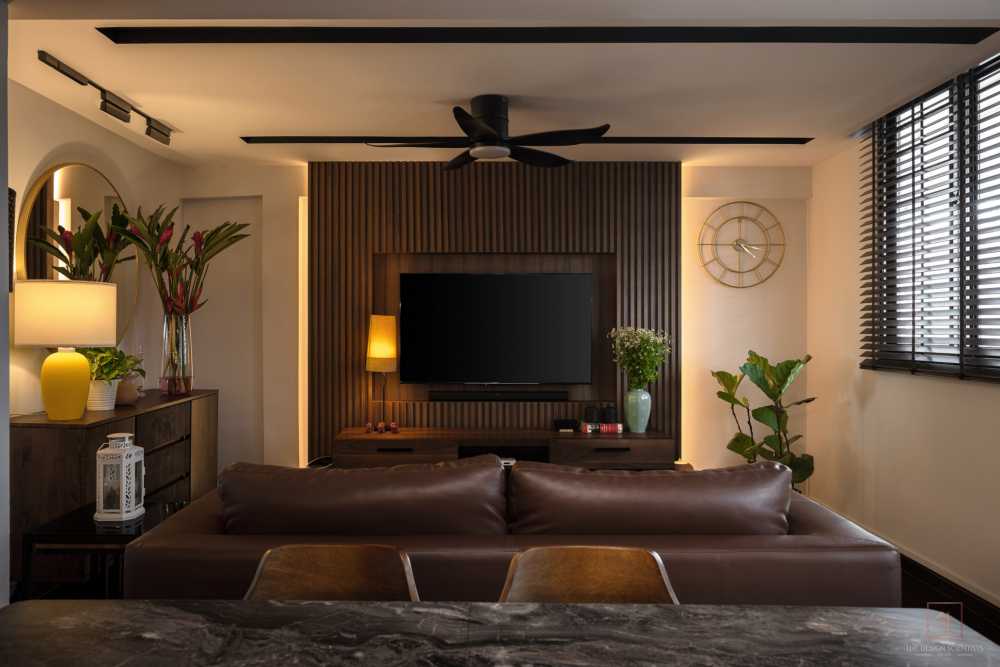Contemporary Living Room with TV Console and Feature Wall