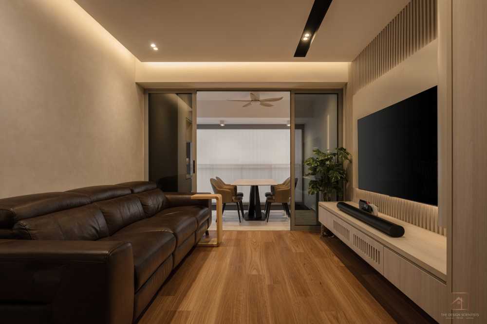 Scandinavian Living Room with Vinyl Flooring and TV Console