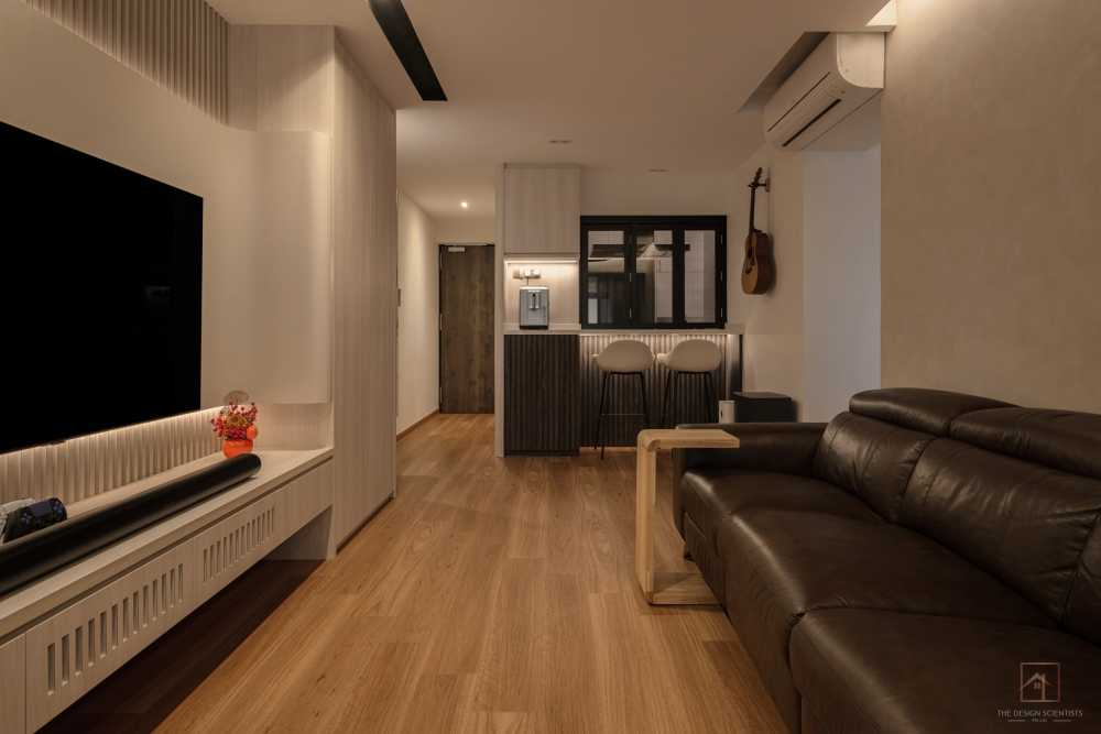Scandinavian Living Room with Vinyl Flooring and TV Console