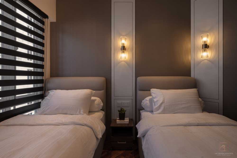 Contemporary Bedroom with Parquet Floor and Bedside Table