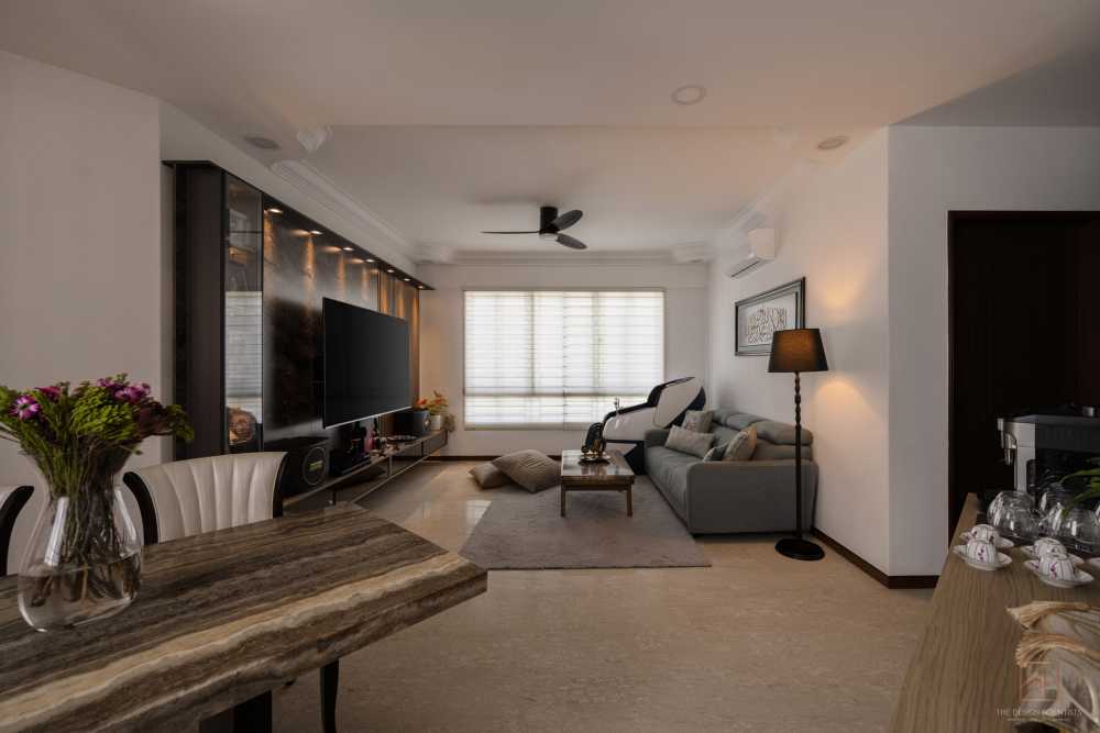 Contemporary Living Room with TV Console and Feature Wall