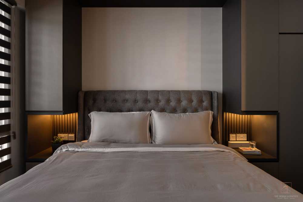 Contemporary Bedroom with Parquet Floor and Downlights