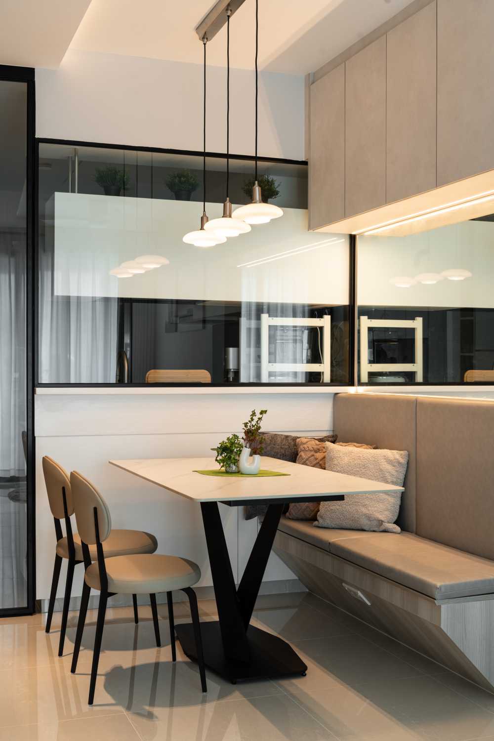 Minimalist Dining Room with Drop Light and Drop Ceiling