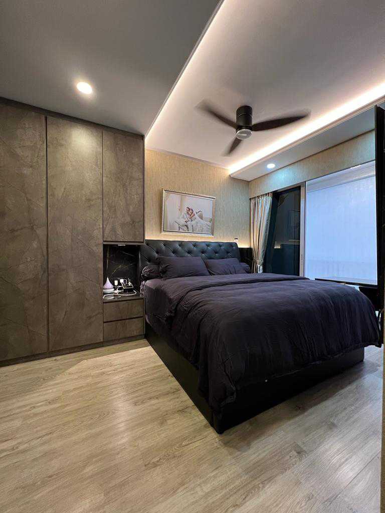 Scandinavian Bedroom with Marble Floor and Wardrobe