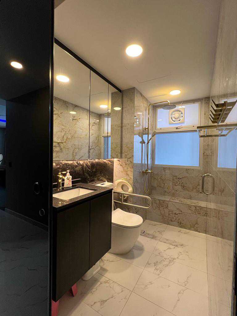 Scandinavian Bathroom with Mirror and Shower Screen