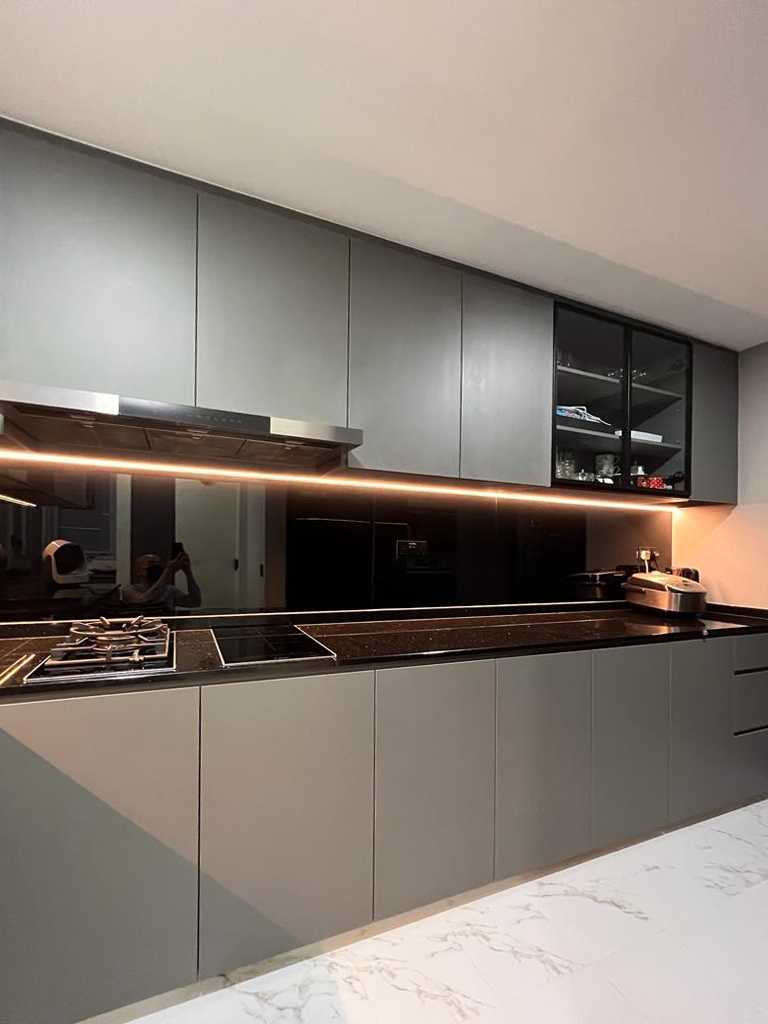 Scandinavian Kitchen with Marble Floor and Cupboard