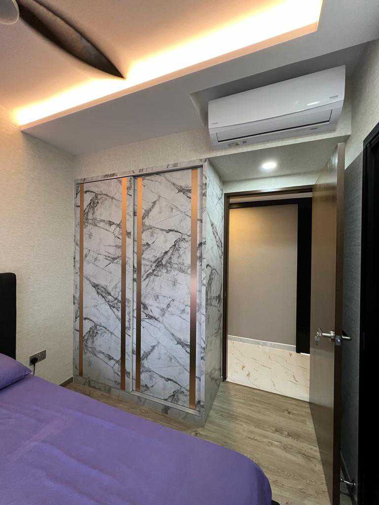 Scandinavian Bedroom with Cove Lighting and Built-in Bed