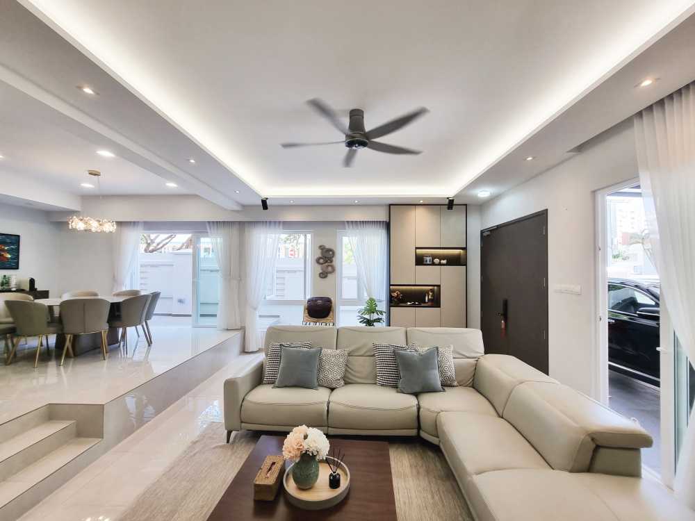 Scandinavian Living Room with Feature Wall and Mirror