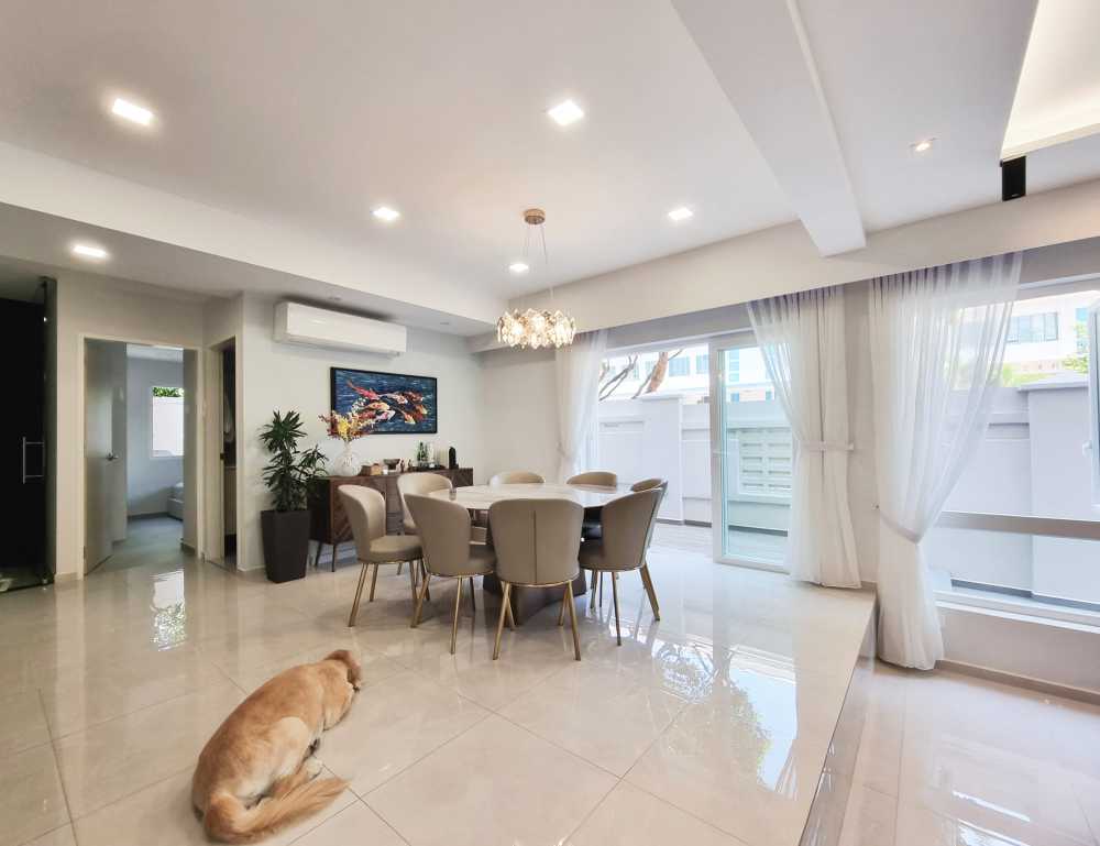 Scandinavian Living Room with Feature Wall and Mirror