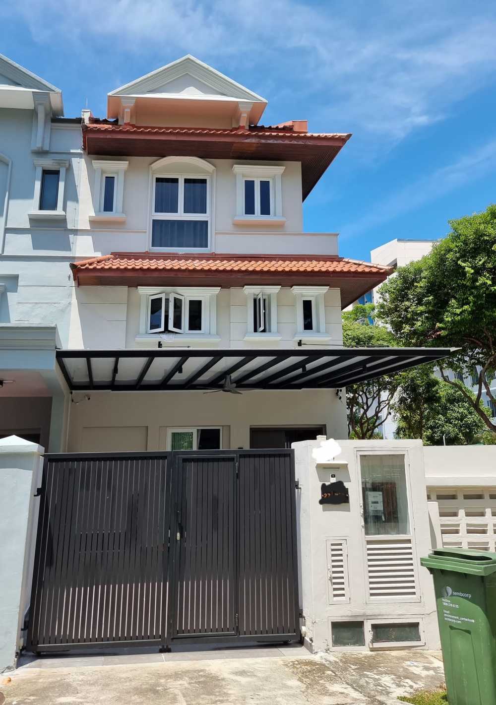 Scandinavian Outdoor with Awning and Metal Gate