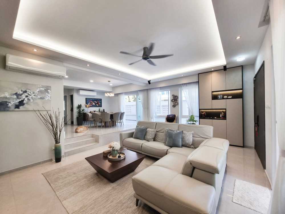 Scandinavian Living Room with Chandelier and Sofa